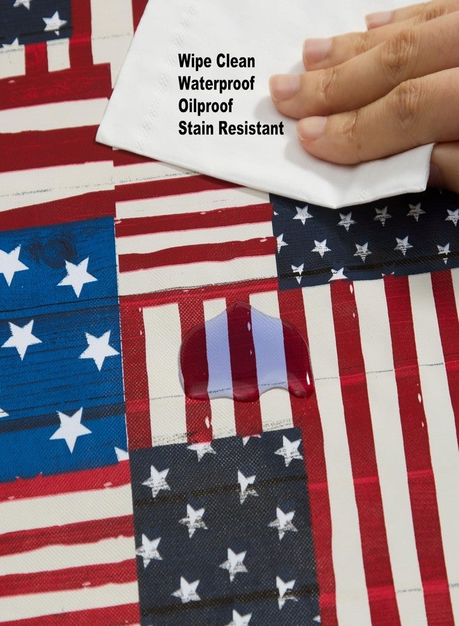Newbridge American Flag Collage White Vinyl Tablecloth with Flannel Backing, Patriotic Stars and Stripes Patchwork Print, Easy Care Wipe Clean Indoor Outdoor Table Cover, 52 x 70 Inch Rectangle - Image 4