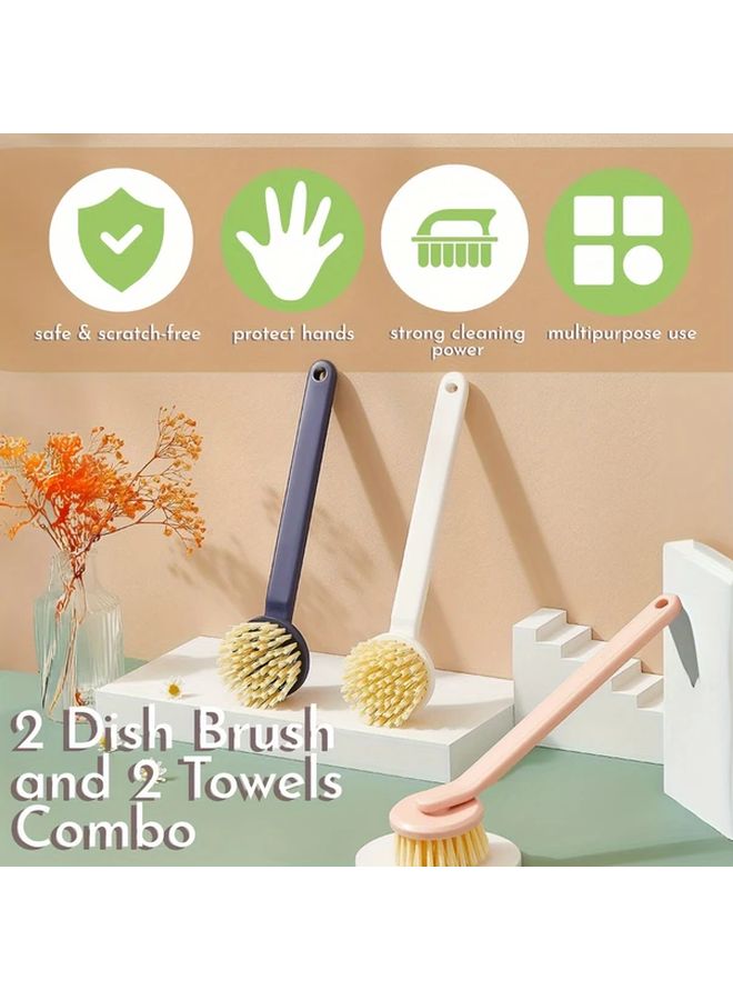 Heavy Duty Dish Brush And Hand Towel Combo With Long Handle In C - Image 2