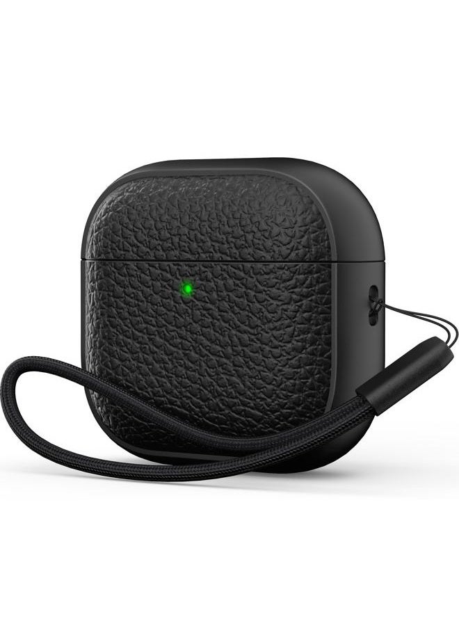 R-fun غطاء لجهاز Airpods الجيل الرابع، تصميم TPU ناعم (مثل الجلد) لحماية من السقوط للرجال والنساء مع حبل ومجموعة تنظيف، متوافق مع أحدث Airpods الجيل الرابع من Apple (USB-C) (2024) - أسود - Image 1