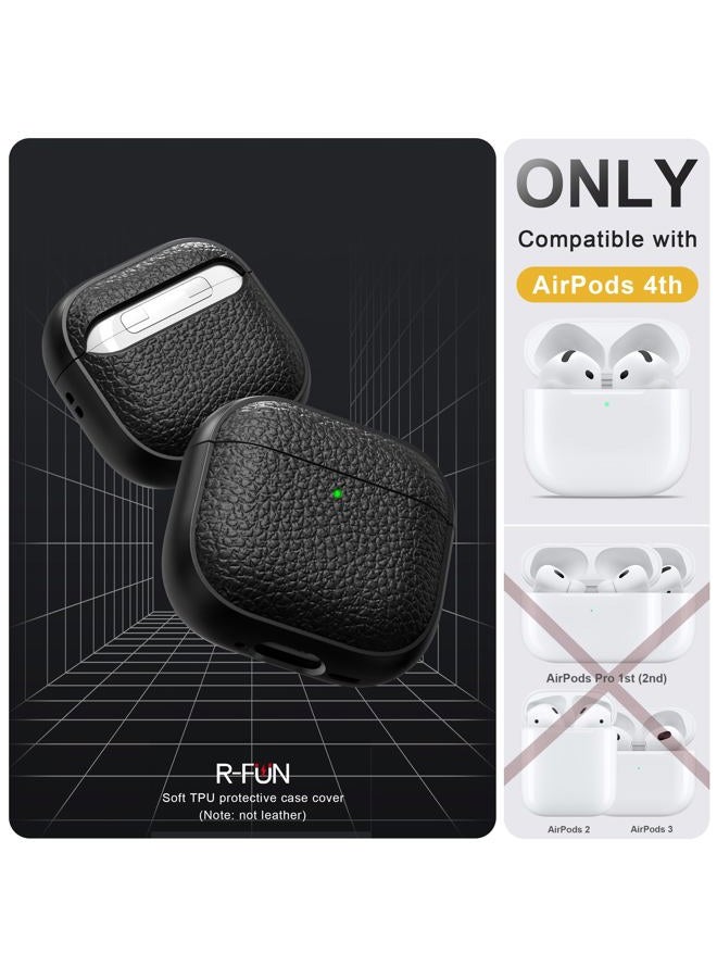 R-fun غطاء لجهاز Airpods الجيل الرابع، تصميم TPU ناعم (مثل الجلد) لحماية من السقوط للرجال والنساء مع حبل ومجموعة تنظيف، متوافق مع أحدث Airpods الجيل الرابع من Apple (USB-C) (2024) - أسود - Image 4
