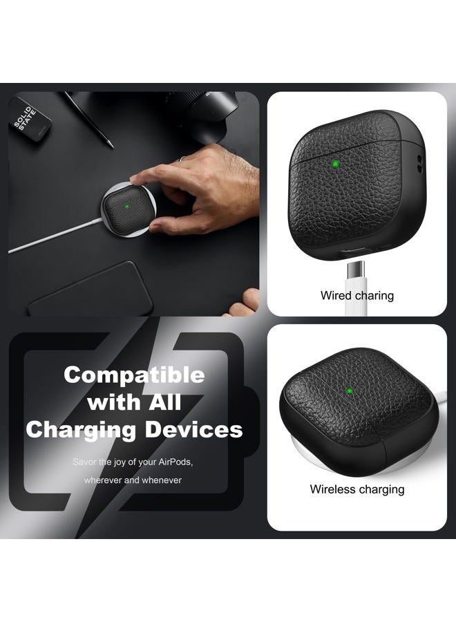 R-fun غطاء لجهاز Airpods الجيل الرابع، تصميم TPU ناعم (مثل الجلد) لحماية من السقوط للرجال والنساء مع حبل ومجموعة تنظيف، متوافق مع أحدث Airpods الجيل الرابع من Apple (USB-C) (2024) - أسود - Image 5