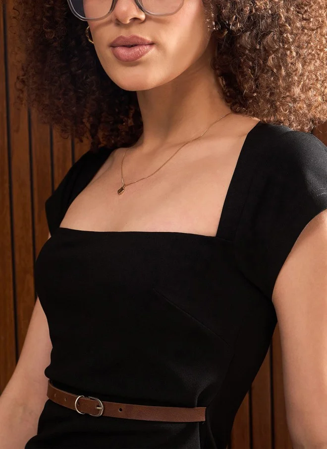 ساسافراس Black Bodycon Midi Dress for Women