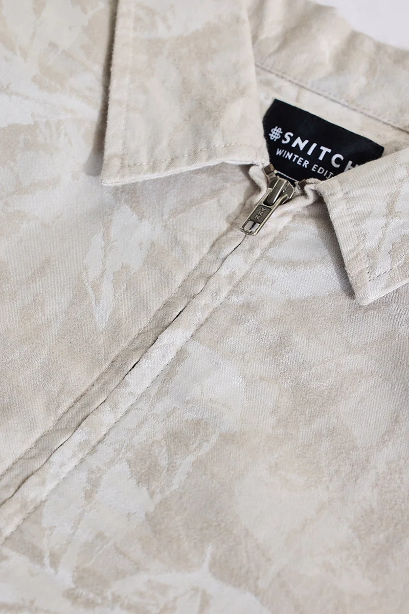 سنيتش Light Beige Printed Long Sleeve Regular Fit Jacket