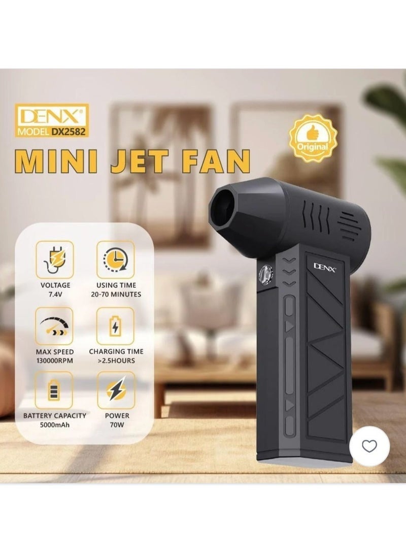 Denx DX2582 70W Mini Jet Fan, High-Speed Electric Air Blower with 5000mAh Rechargeable Battery, 4 Speeds for Car Cleaning & Dusting - Image 1