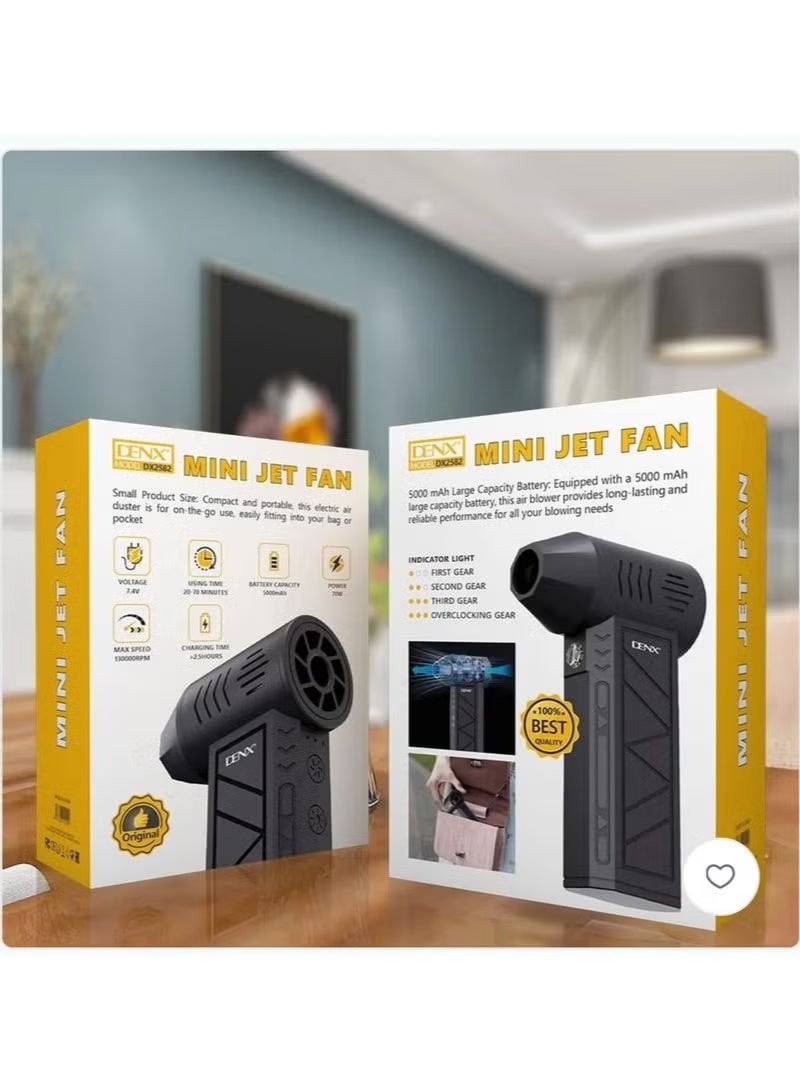 Denx DX2582 70W Mini Jet Fan, High-Speed Electric Air Blower with 5000mAh Rechargeable Battery, 4 Speeds for Car Cleaning & Dusting - Image 3