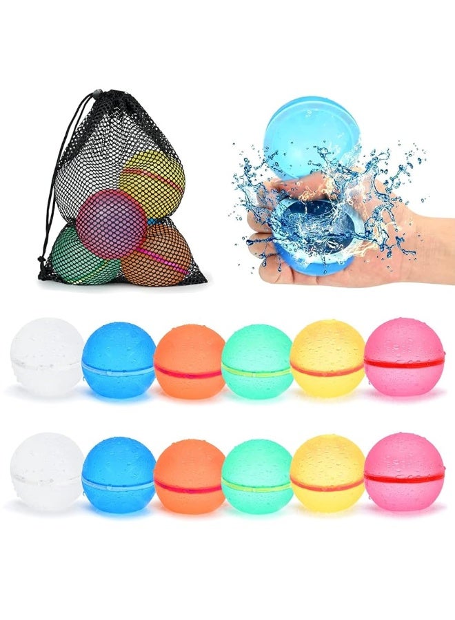 98K Reusable Water Balloons 12Pcs with Mesh Bag, Self Sealing Silicone Ball Latex-Free, No Clean Hassle, Easy to Fill, Summer Toys Water Toy Swimming Pool Beach Park Yard Outdoor Games Party Supplies - Image 2