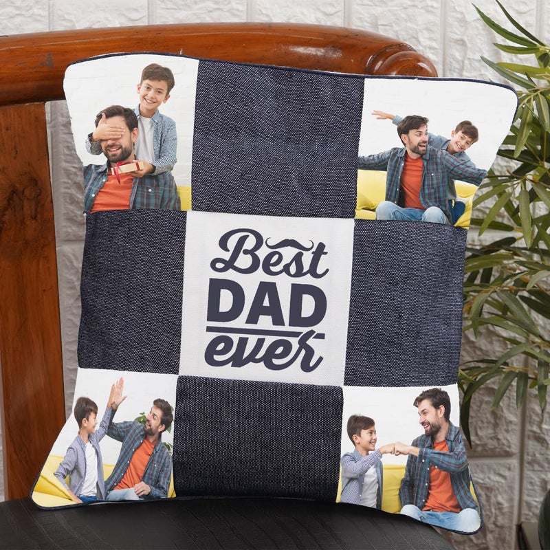 Royals of Sawaigarh Personalized Photo and Name Best Dad Ever Cushion Custom Gift for Fathers Day Birthday Special Occasions Throw Pillow Gift for Grandfather Daddy with Filler Best Dad Ever WhtGry 
