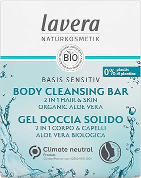 lavera solid shower 2 in 1 basis sensitiv Hydro Feeling with organic aloe vera and plant keratin cleans without drying out 3x more productive than liquid shower gel natural cosmetics 50g - Image 1