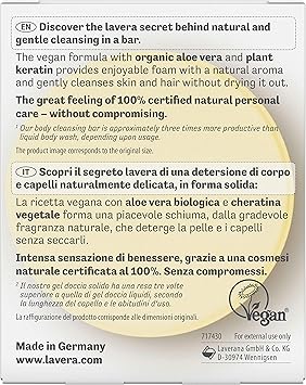lavera solid shower 2 in 1 basis sensitiv Hydro Feeling with organic aloe vera and plant keratin cleans without drying out 3x more productive than liquid shower gel natural cosmetics 50g - Image 4