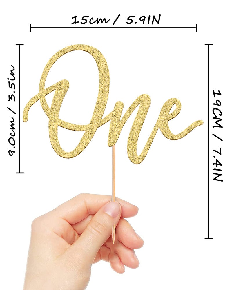 AHAORAY MYAMPED First Birthday Cake Topper - Glitter Gold One Sign 1st birthday Cake Decorating Supplies, Suitable for Baby Shower Favors, Gender Reveal, Baby Birthday Party or Baby Photo Booth Props - Image 3