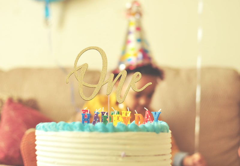 AHAORAY MYAMPED First Birthday Cake Topper - Glitter Gold One Sign 1st birthday Cake Decorating Supplies, Suitable for Baby Shower Favors, Gender Reveal, Baby Birthday Party or Baby Photo Booth Props - Image 5