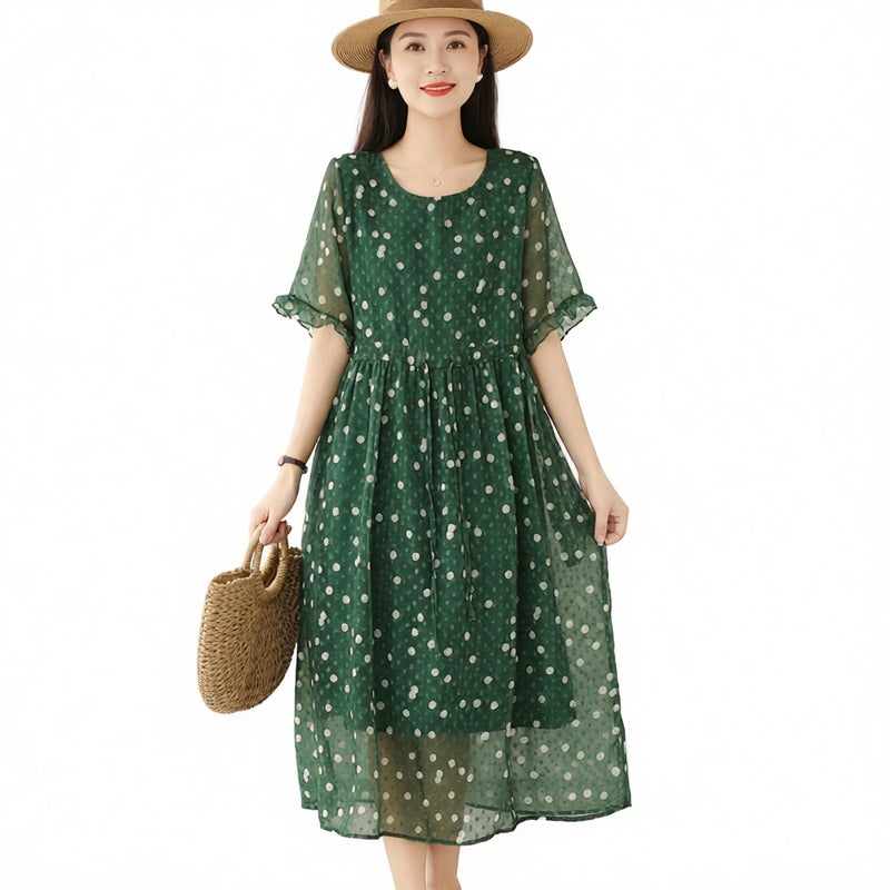 Women's Polka Dot Chiffon Print Dress Summer Lightweight Flowy - Image 1