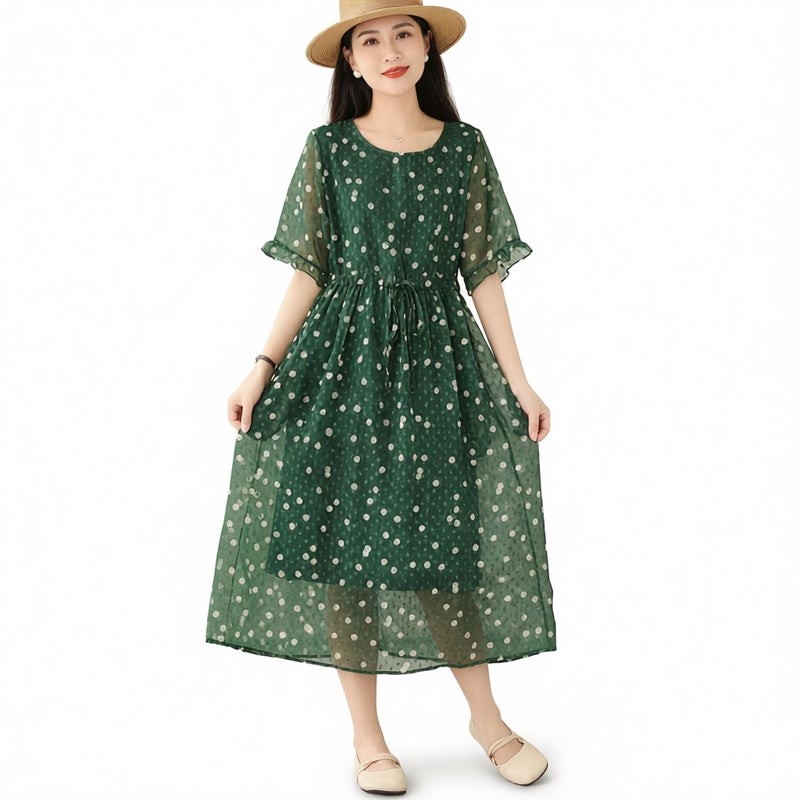 Women's Polka Dot Chiffon Print Dress Summer Lightweight Flowy - Image 2