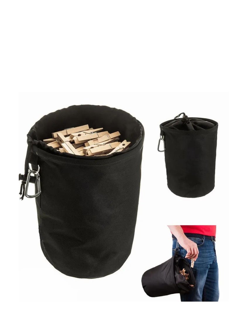 Y&D Peg Bag, Black Large Bag with Closing Cord and Hanging Snap Hook, for Laundry Clothes Pegs, Indoor Outdoor Pegs Organizer Storage Use, 7.8 X 11 Inch - Image 2
