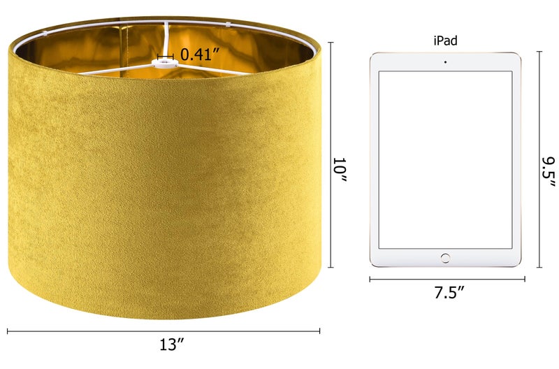 GO&SO Yellow Velvet Drum Lamp Shade Medium Lampshade 13``TopÃ—13``BottomÃ—10``High(Spider) Modern Lamp Shade for Table & Bedside Lamp Replacement Lampshades in Hand Crafted - By GO&SO - Image 2