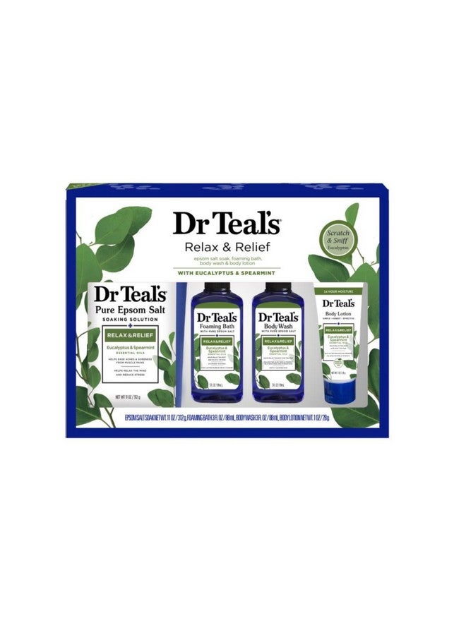 Dr Teal's Dr Teal's Relax & Relief Eucalyptus & Spearmint Epsom Salt 11oz & Foaming Bath Oil, Body Wash 3oz & Body Lotion 1oz Set  - Image 1
