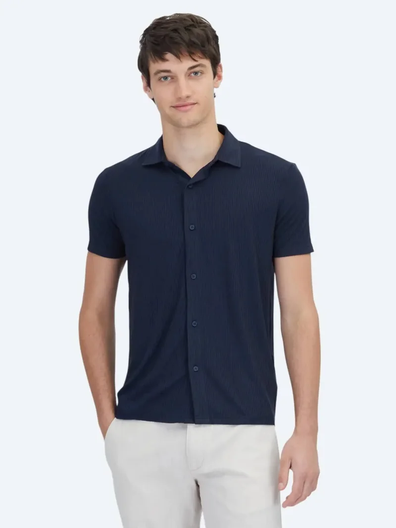 Kip Navy Blue Patterned Regular Fit Knitting Casual Shirt