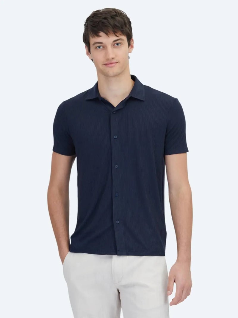 Kip Navy Blue Patterned Regular Fit Knitting Casual Shirt - Image 1