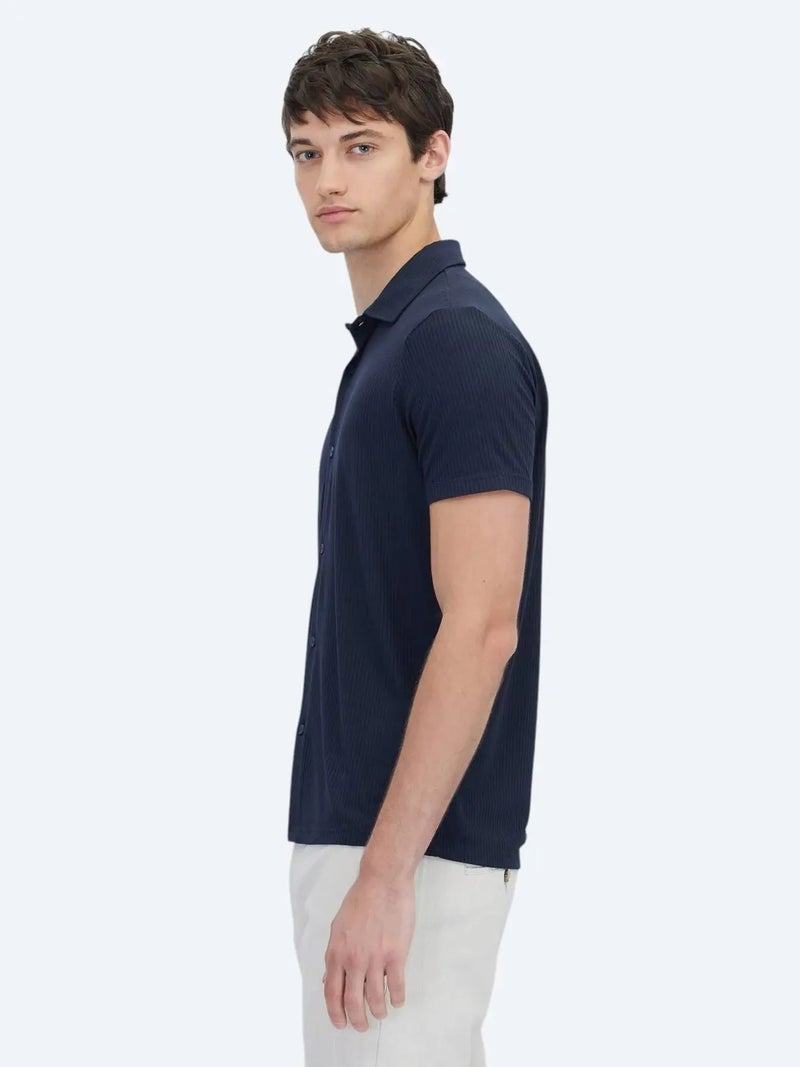 Kip Navy Blue Patterned Regular Fit Knitting Casual Shirt - Image 3