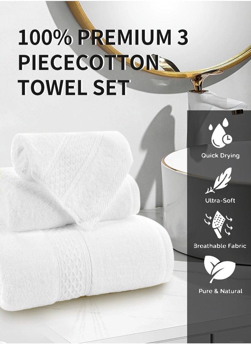 MileMelo 3 Piece Premium Cotton Towel Set 1 Face Washcloth, 1 Hand Towel, 1 Bath Towel, Quick Dry, Breathable & Highly Absorbent Towels, Ultra Soft Towels Ideal for Daily Use White  - Image 4