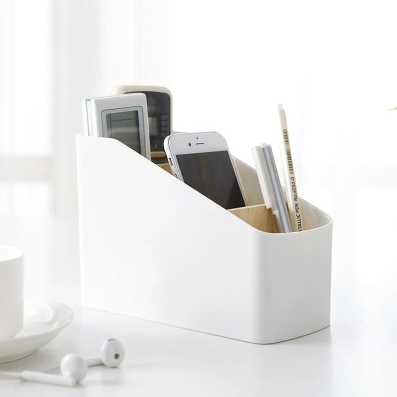 كاست ويف منظم تخزين سطح المكتب الخشبي وحامل جهاز التحكم عن بعد متعدد الأقسام وقلم وقرطاسية وحاوية مكياج للمنزل والمطبخ والمكتب - Image 3