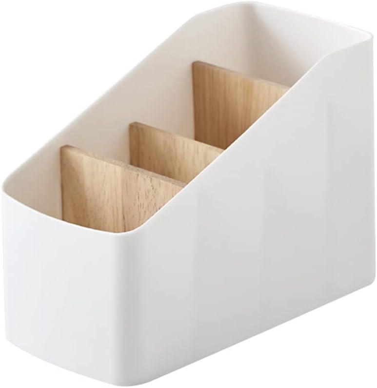 كاست ويف منظم تخزين سطح المكتب الخشبي وحامل جهاز التحكم عن بعد متعدد الأقسام وقلم وقرطاسية وحاوية مكياج للمنزل والمطبخ والمكتب - Image 1