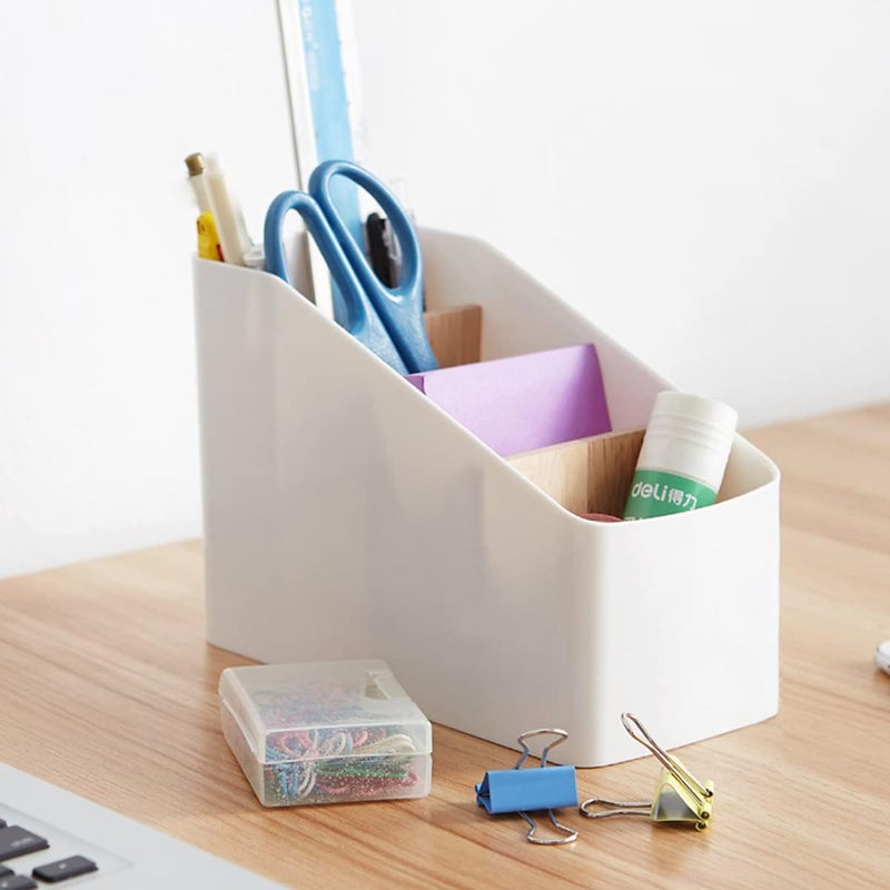 كاست ويف منظم تخزين سطح المكتب الخشبي وحامل جهاز التحكم عن بعد متعدد الأقسام وقلم وقرطاسية وحاوية مكياج للمنزل والمطبخ والمكتب - Image 2