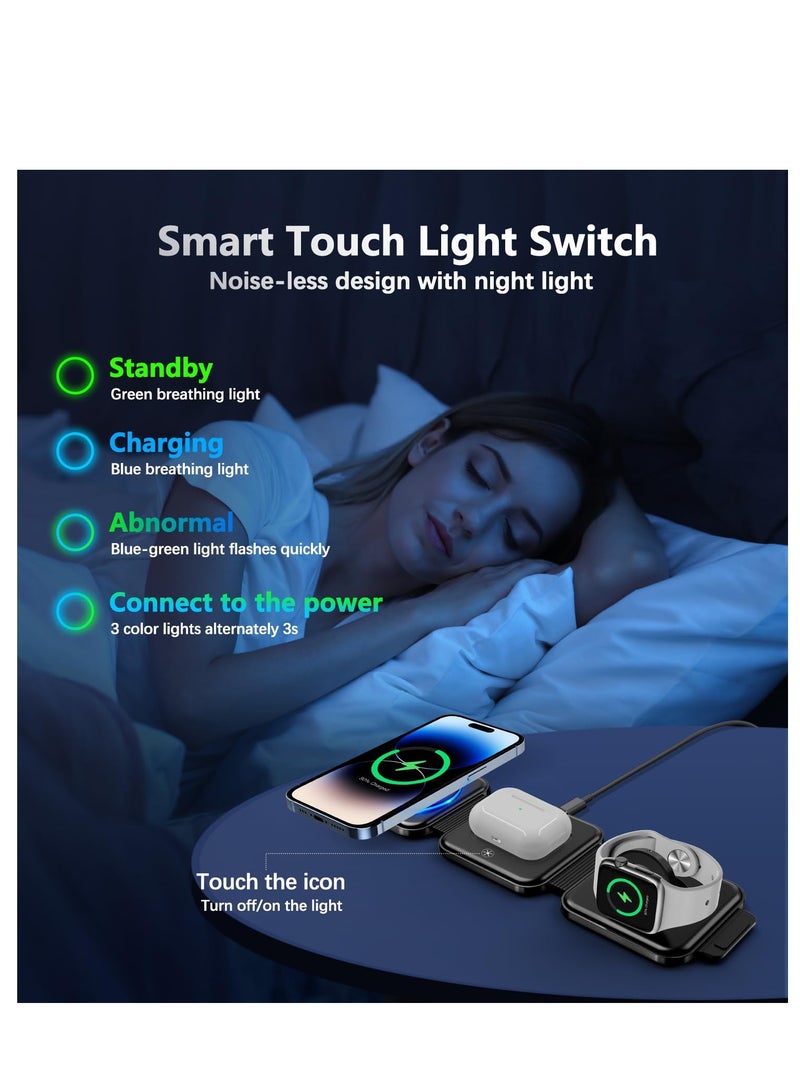 SYOSI 3-in-1 Charging Station for Apple Devices, Foldable Mag-Safe Charger Travel Charging Station All-in-One Charger for iPhone 15 14 13 12 Pro/Pro Max/Plus/Mini AirPods 2/3/Pro iWatch Ultra/8/7/SE/6/5/4/3 - Image 3