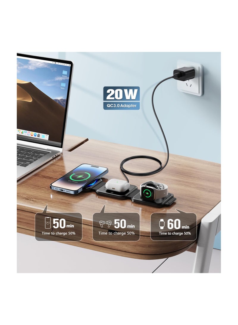 SYOSI 3-in-1 Charging Station for Apple Devices, Foldable Mag-Safe Charger Travel Charging Station All-in-One Charger for iPhone 15 14 13 12 Pro/Pro Max/Plus/Mini AirPods 2/3/Pro iWatch Ultra/8/7/SE/6/5/4/3 - Image 5