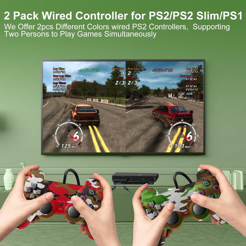 HaeBorl PS2 Controller, 2 Pack Wired Controller for PS2/PS2 Slim/PS1, Replacement Wired Controller Compatible with PS2, Dual Vibration & Stable Signal - Image 3