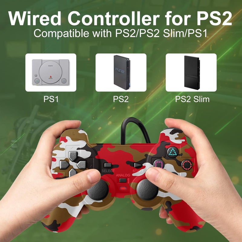 HaeBorl PS2 Controller, 2 Pack Wired Controller for PS2/PS2 Slim/PS1, Replacement Wired Controller Compatible with PS2, Dual Vibration & Stable Signal - Image 2