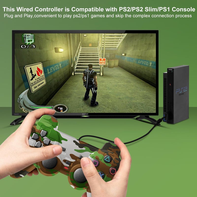 HaeBorl PS2 Controller, 2 Pack Wired Controller for PS2/PS2 Slim/PS1, Replacement Wired Controller Compatible with PS2, Dual Vibration & Stable Signal - Image 4