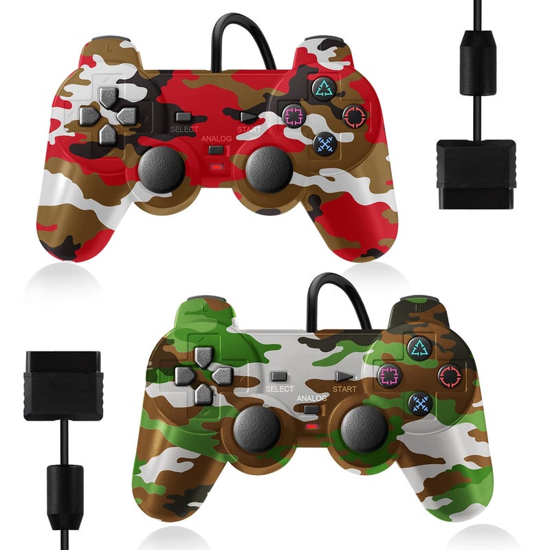 HaeBorl PS2 Controller, 2 Pack Wired Controller for PS2/PS2 Slim/PS1, Replacement Wired Controller Compatible with PS2, Dual Vibration & Stable Signal - Image 1