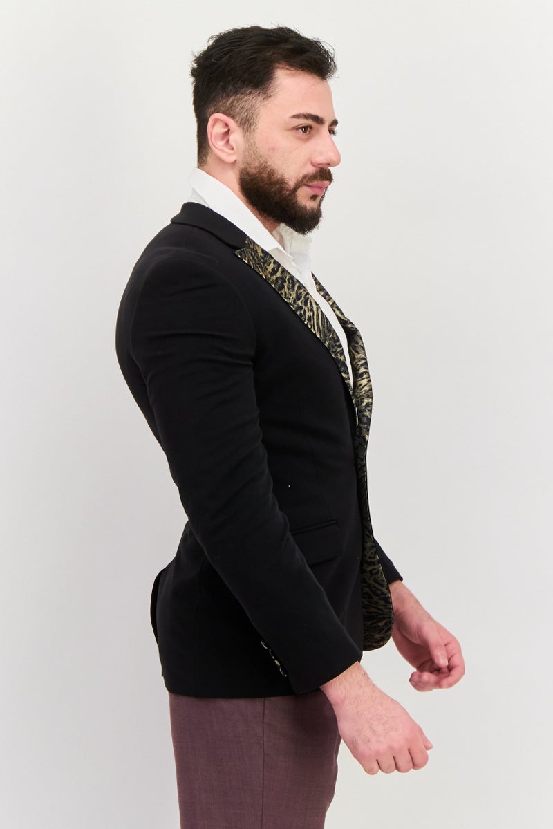 Asos Design Men Skinny Fit Animal Print Formal Blazer, Black - Image 2