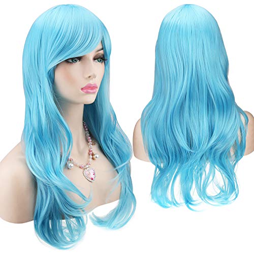 Akstore 28 inch Fashion Wigs Long Wavy Curly Hair Cosplay Wig (Light Blue) - Image 1