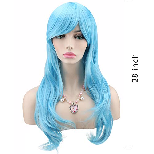 Akstore 28 inch Fashion Wigs Long Wavy Curly Hair Cosplay Wig (Light Blue) - Image 2