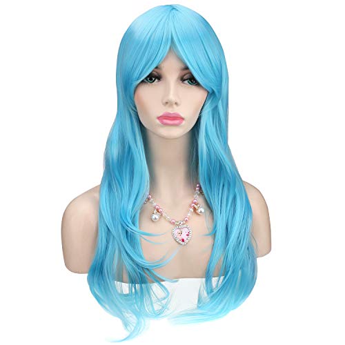 Akstore 28 inch Fashion Wigs Long Wavy Curly Hair Cosplay Wig (Light Blue) - Image 3