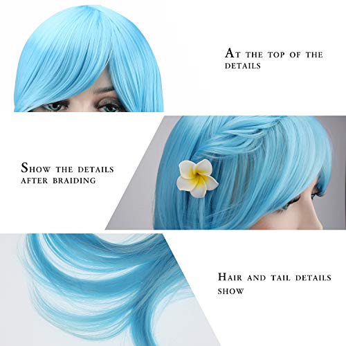 Akstore 28 inch Fashion Wigs Long Wavy Curly Hair Cosplay Wig (Light Blue) - Image 5