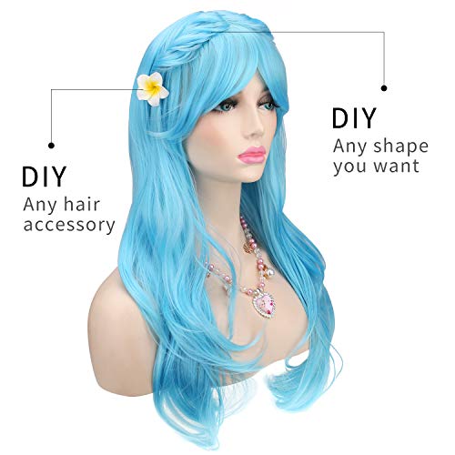 Akstore 28 inch Fashion Wigs Long Wavy Curly Hair Cosplay Wig (Light Blue) - Image 4