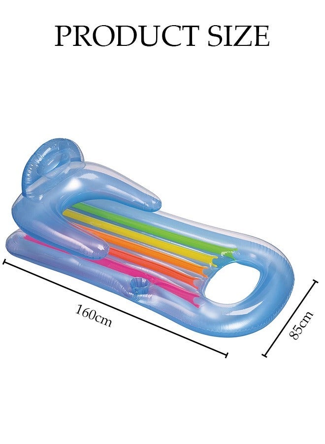 DUNISO Inflatable Pool Float 160*85CM, Floating Mat with Drink Holder, Inflatable Raft Back Support for Adults, Giant Pool Lounger, Pool Accessories, Lake Floats Pool Toys - Image 2