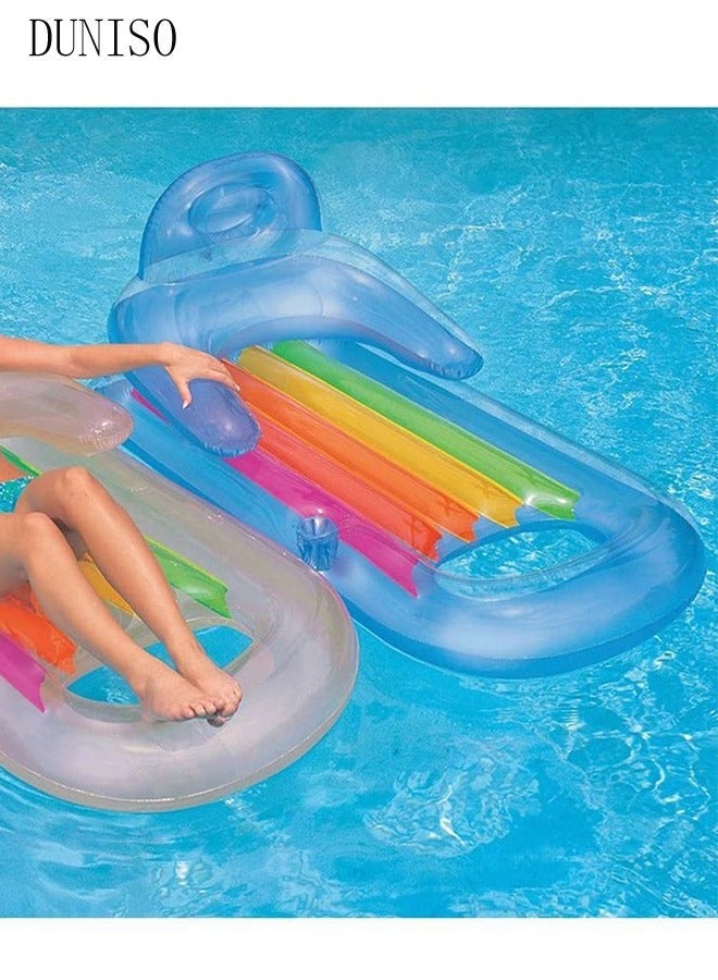 DUNISO Inflatable Pool Float 160*85CM, Floating Mat with Drink Holder, Inflatable Raft Back Support for Adults, Giant Pool Lounger, Pool Accessories, Lake Floats Pool Toys - Image 4
