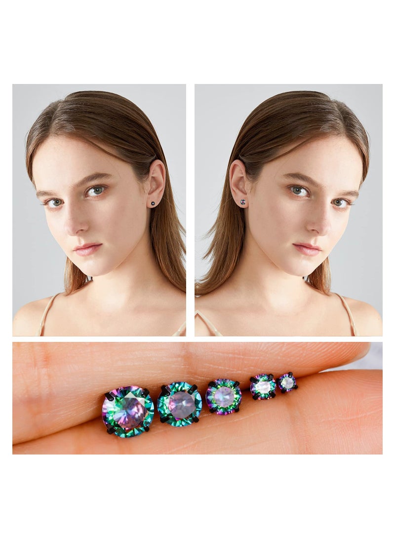 Excefore Titanium Screw Back Pack of Earrings Cubic Zirconia Studs for Women Men 20G Helix Piercing Post Surgical Stainless Steel Hypoallergenic for Sensitive Ears Simulated Diamond, Crystal (Rainbow-Black) - Image 3