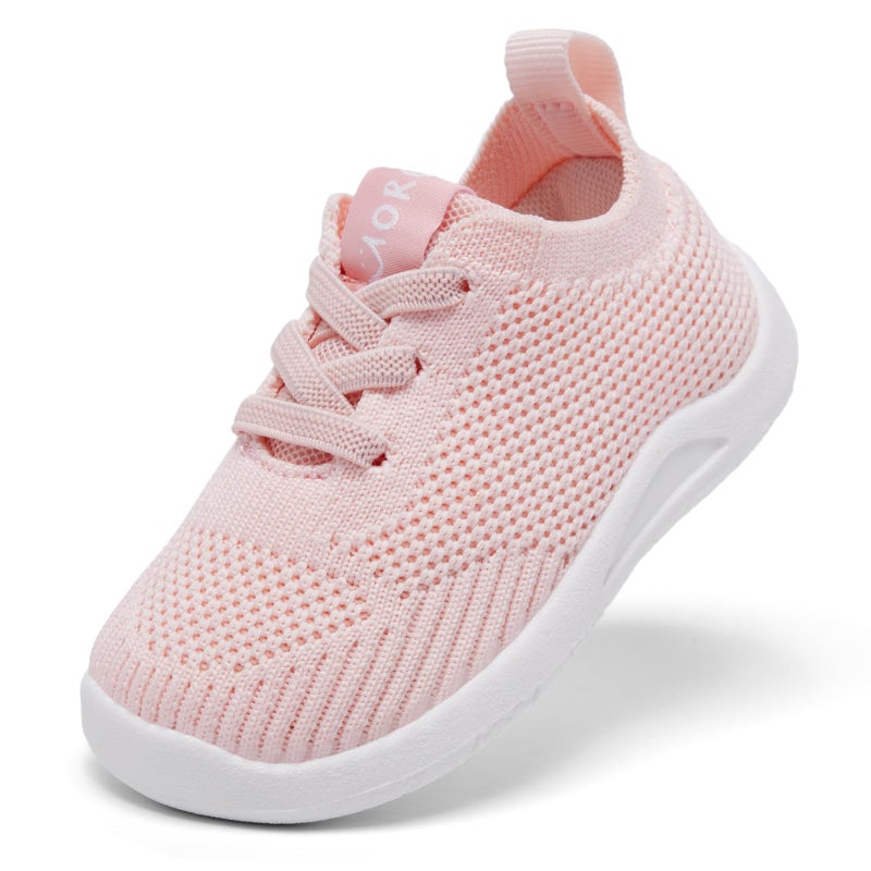 MORENDL Toddler Shoes Baby Walking Sock Shoes Infant Sneakers Boy Girl Barefoot Tennis Shoe Non-Slip Brethable Light Orange 18-24 Months - Image 1