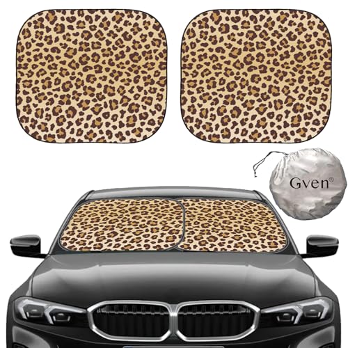 Güvenç Gven Windshield Sun Shade 2pcs with Bonus Car Sunshade for Front Window Shades 2025 Technology Reflect UV and Heat Sun Visor Automotive Interior Sun Protection Leopard M - Image 1