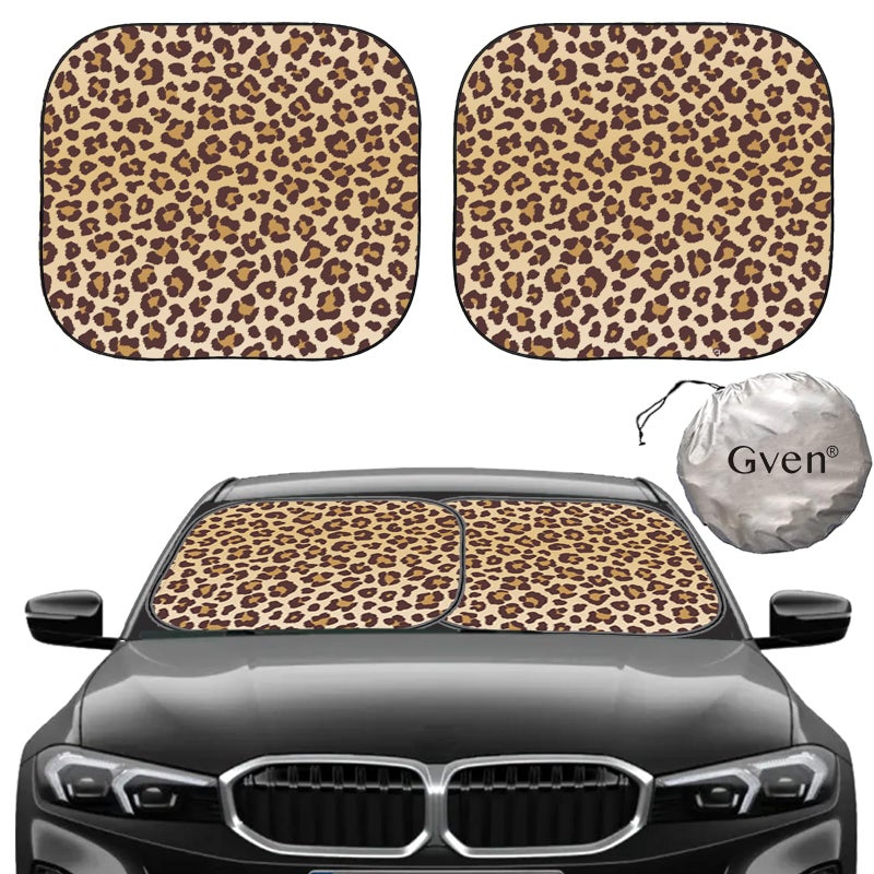 Güvenç Gven Windshield Sun Shade 2pcs with Bonus Car Sunshade for Front Window Shades 2025 Technology Reflect UV and Heat Sun Visor Automotive Interior Sun Protection Leopard M - Image 3