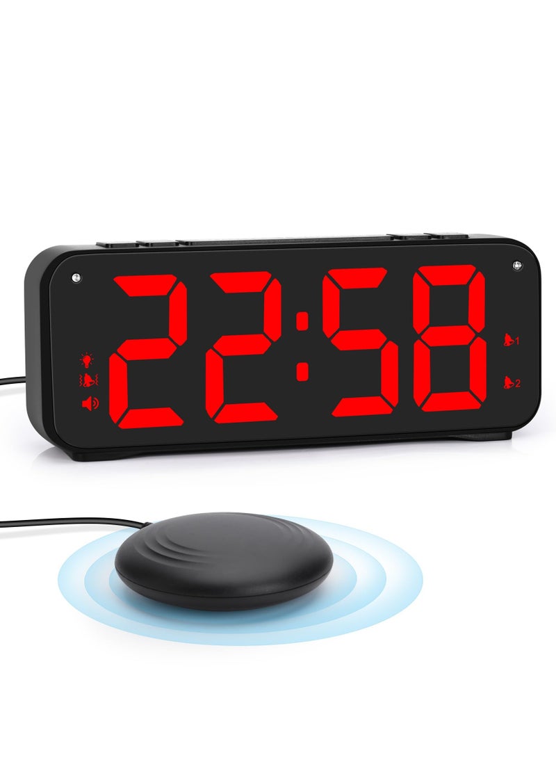SYOSI - Loud Alarm Clock for Heavy Sleepers Adults, Dual Alarm Clock with Bed Shaker, Digital Vibrating Alarm Clock for Bedrooms, 6.5″large Display with Dimmer, Snooze & 12/24h & Battery Backup (Red) - Image 1