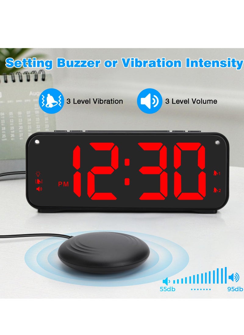 SYOSI - Loud Alarm Clock for Heavy Sleepers Adults, Dual Alarm Clock with Bed Shaker, Digital Vibrating Alarm Clock for Bedrooms, 6.5″large Display with Dimmer, Snooze & 12/24h & Battery Backup (Red) - Image 1