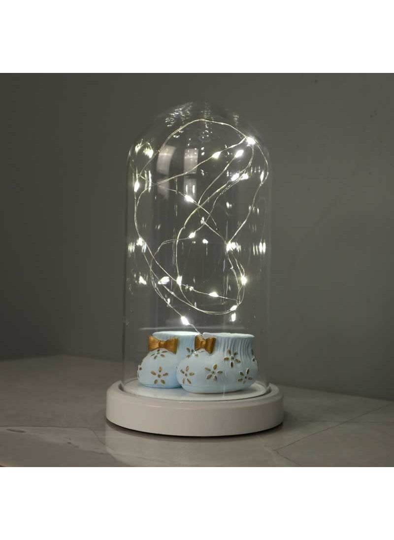 By-Lamp By-Lamp Illuminated Glass Bell Jar Baby Bootie Figured Lamp Blue  - Image 2