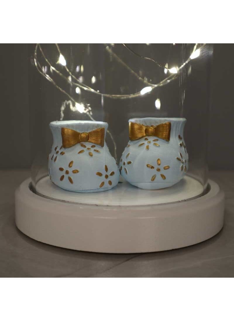 By-Lamp By-Lamp Illuminated Glass Bell Jar Baby Bootie Figured Lamp Blue  - Image 4