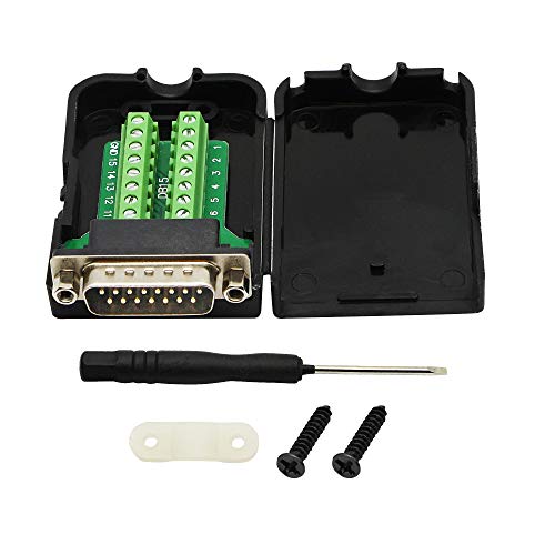 CERRXIAN DB15 Breakout Connector DB15 Screw Wiring Terminal Signal Module Breakout PCB Board with Plastic Case Nuts Black MN - Image 1
